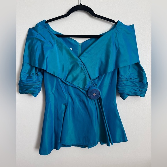 Vintage 1980s Watters Watters Teal Blouse  Size 6 - Picture 1 of 7